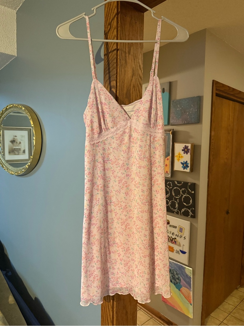 Pink Floral Lace-Trim Mini Dress
